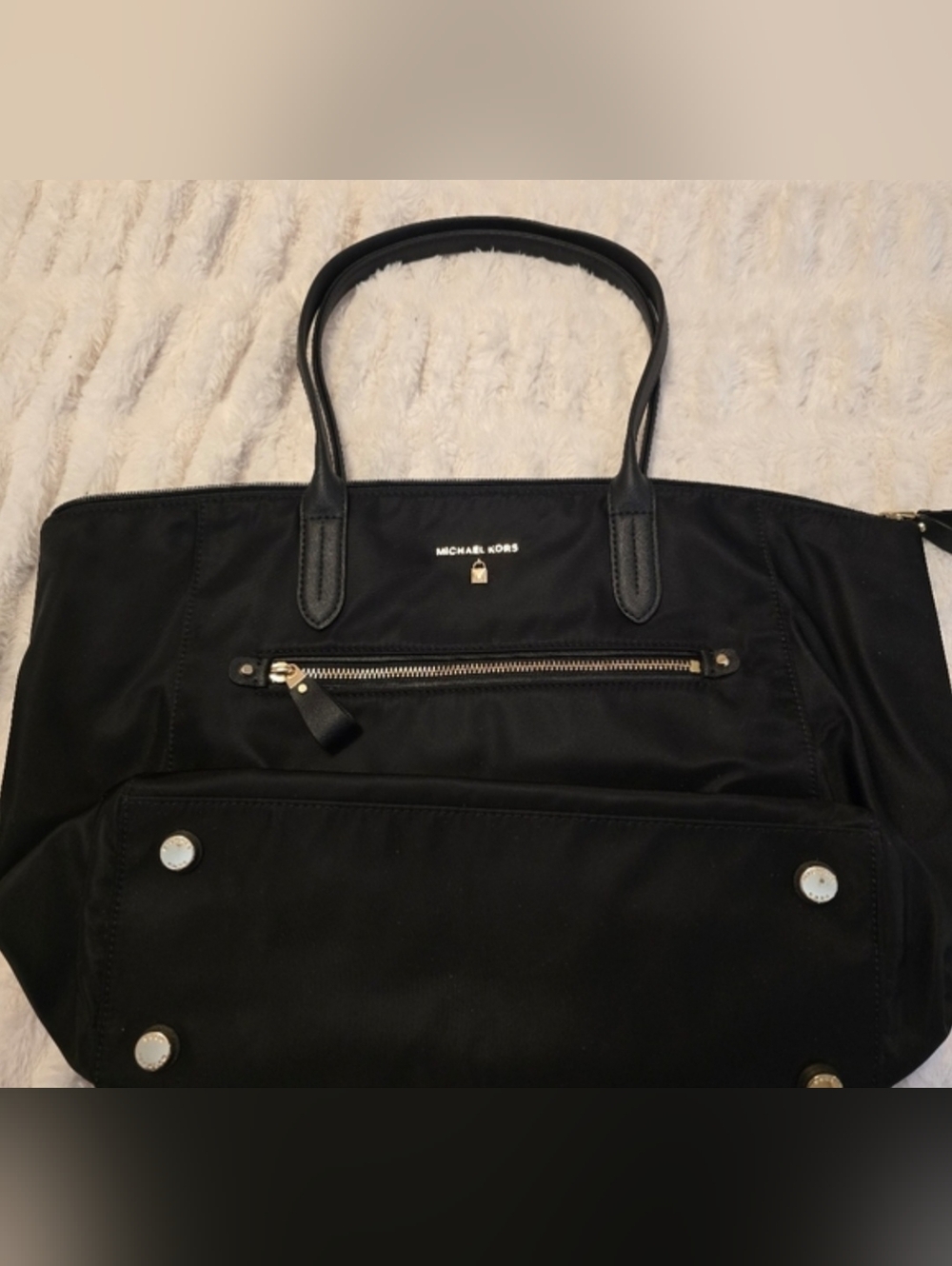 Michael Kors Black Nylon Tote with Gold Hardware